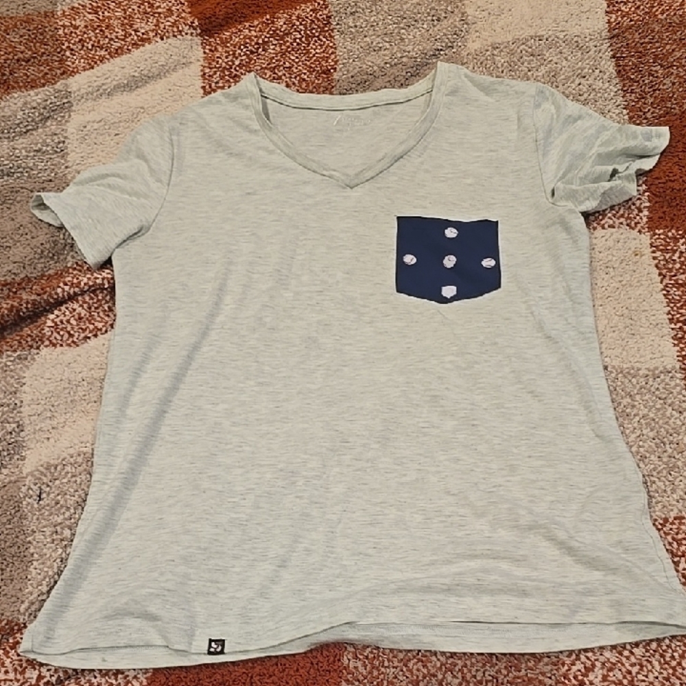 ❤️10/$13 Gray V-Neck T-Shirt with Navy Baseballs Pocket